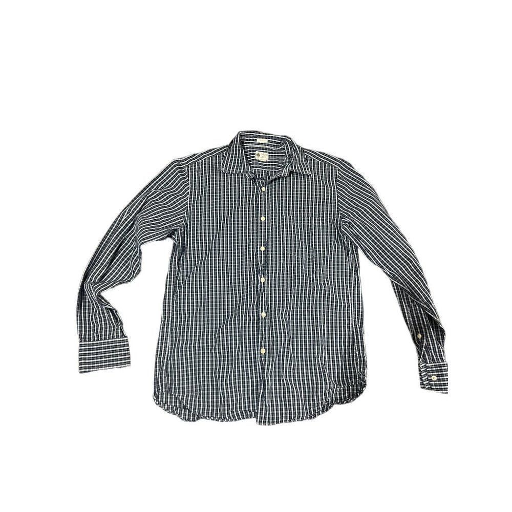 J.Crew Tailored Fit Navy Blue/White Plaid‎ Long Sleeve Button Down Shirt m